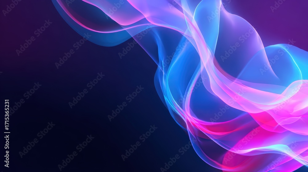 Fototapeta premium Abstract flowing waves of vibrant pink and blue colors on a dark background, creating a dynamic visual effect