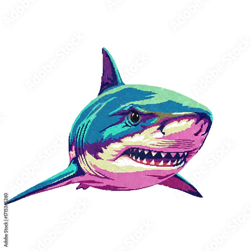 Vibrant Blue and Pink Shark Illustration - A Fierce Aquatic Predator