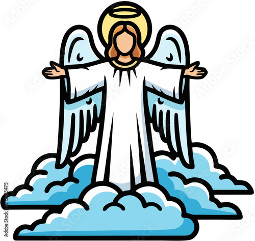 Twin angels sitting on cloud cartoon