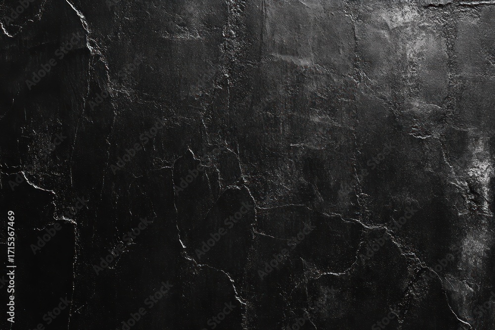 Naklejka premium close-up of a dark, cracked textured wall with rough surface and subtle highlights
