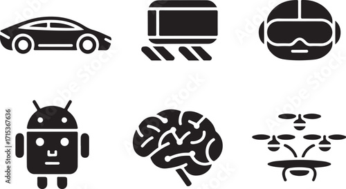 Modern tech icons future innovation transport AI