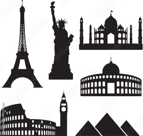 Iconic landmarks silhouette collection for travel inspiration