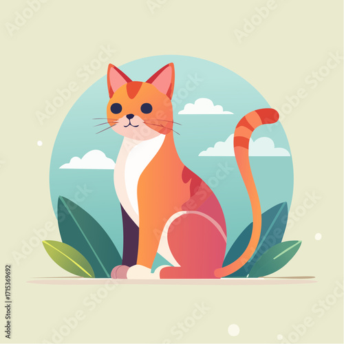 Orange Tabby Cat Illustration Cute Pet Design