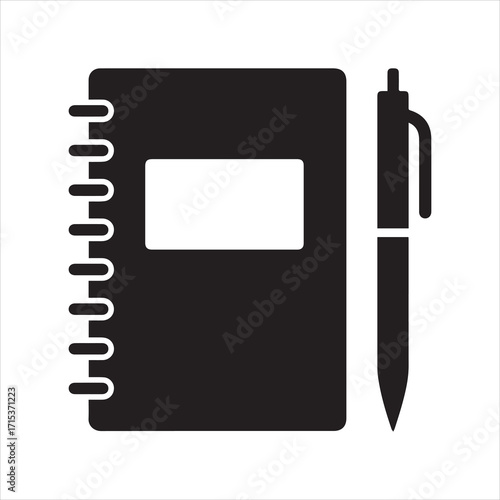 Note taking notebook or diary, journal with pen for writing flat vector icon for education apps and websites