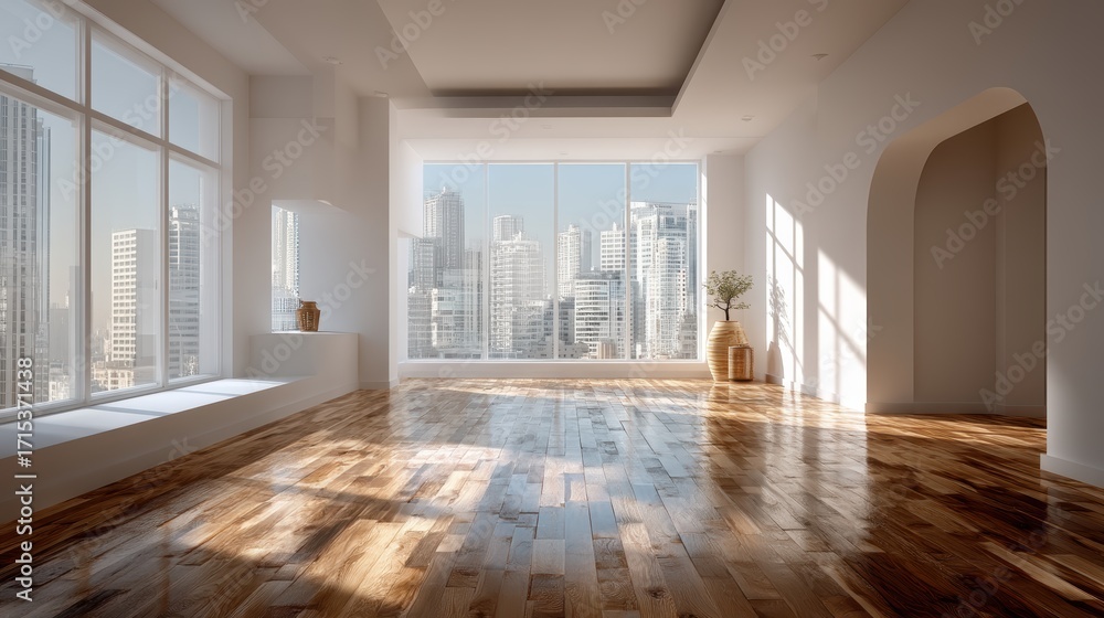 Fototapeta premium Modern Apartment, City View, Interior Design, Home Decor
