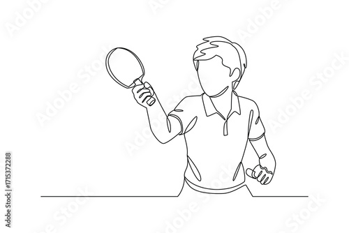 Continues line and simple line of man holding table tennis racket ready to play single line drawing vector graphic design illustration