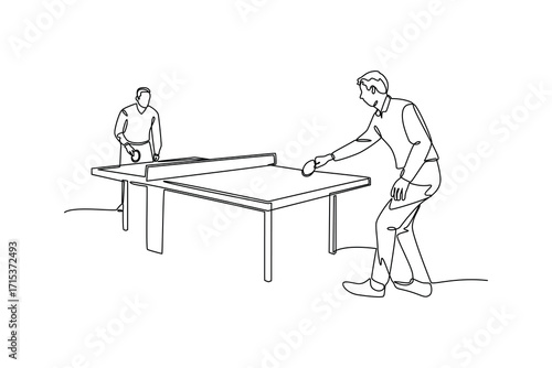 Continues line and simple line of two men playing table tennis match single line drawing vector graphic design illustration