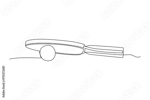 Continues line and simple line of table tennis racket with ball close up single line drawing vector graphic design illustration