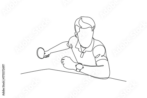 Continues line and simple line of  a man prepares to attack a table tennis ball, single line drawing vector graphic design illustration