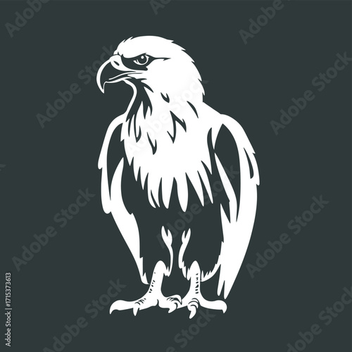 Eagle illustration featuring bird on branch cage and black background vector design