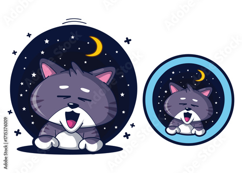 Cute Cat Illustration Sleeping Kitty Cartoon Character