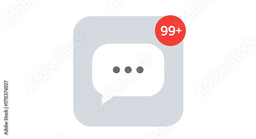 A modern app icon for a messaging service showing a speech bubble with typing dots and a red notification badge indicating over ninety-nine unread messages.