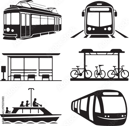 Urban transport icons modern city transit options collection