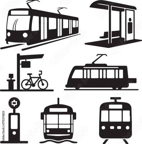 Modern public transport icons for urban mobility