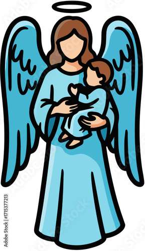 Twin angels in blue robes illustration