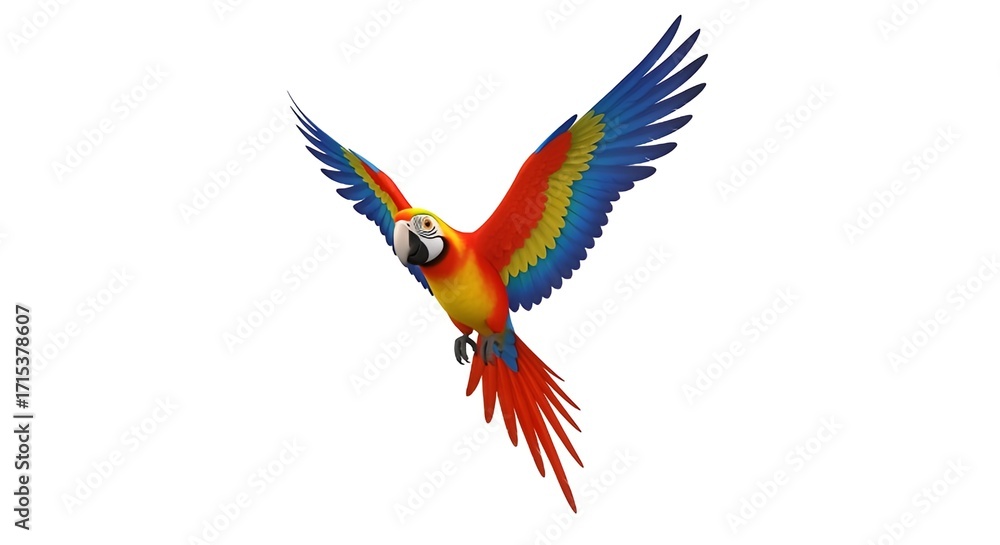 Obraz premium Macaw soaring with brilliant colorful plumage