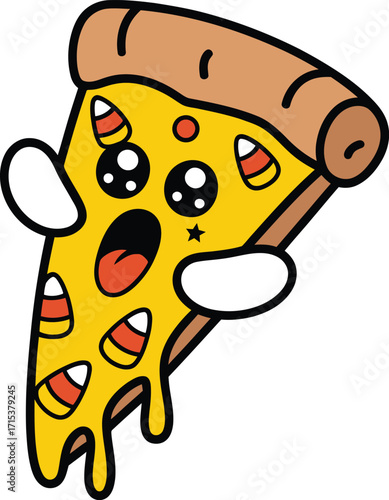 Kawaii pizza slice with candy corn and dripping cheese
