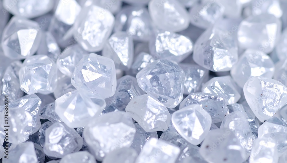 Obraz premium Close-up of a collection of many rough, unpolished, crystalline gemstones, exhibiting multifaceted surfaces. Varying sizes and shapes