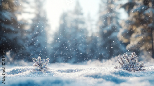 winter pine forest with snow. nature landscape background