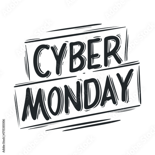 Exciting Cyber Monday sale poster design for online shopping event. Vector hand drawn illustration

