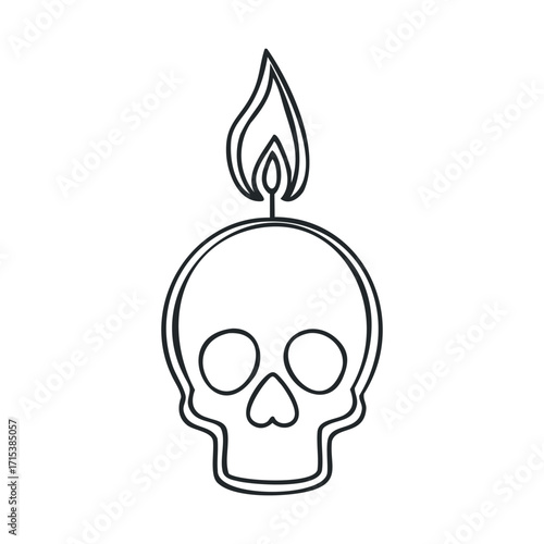 Skull with flame on top for Halloween decoration ideas. Vector hand drawn illustration


