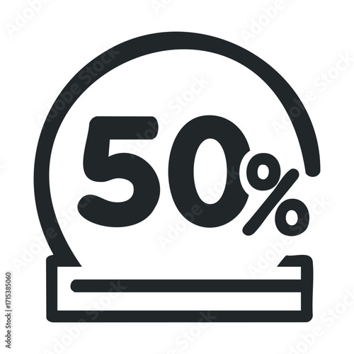 Discount promotion sign displaying fifty percent off sale. Vector hand drawn illustration

