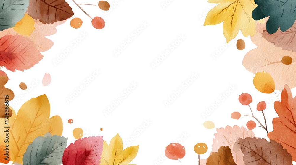 Obraz premium Business growth and innovation concept with an elegant autumn watercolor border of leaves and berries.