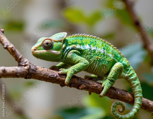 Wallpaper Mural Closeup green chameleon on branch tropical forest wildlife photography natural habitat eye-level dynamic coloration Torontodigital.ca