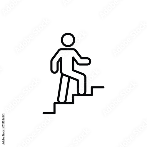 Man climbs the stairs icon. Simple outline style. Stair, walk, climb, staircase, step, up, career, person, rise, level, business concept. Thin line symbol. Isolated design.