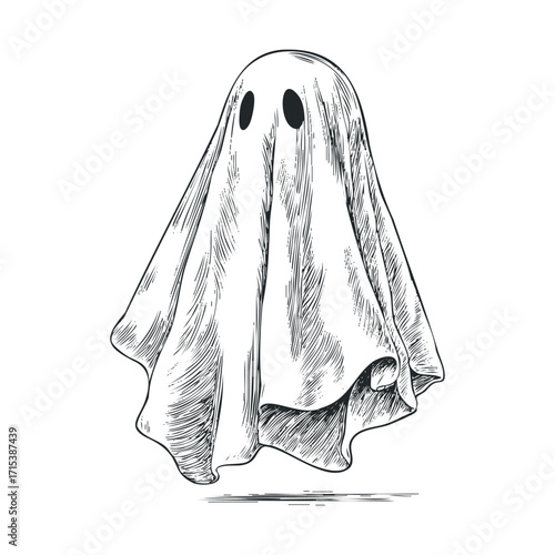 Ghost character design for Halloween decorations and events. Vector hand drawn illustration

