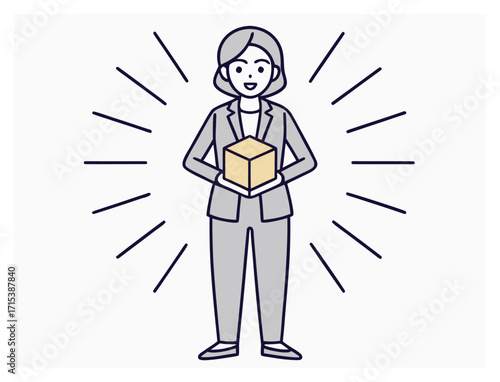 Businesswoman presenting a special package delivery service illustration with radiating light