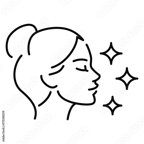 Skin care icon. Simple outline style. Beauty, face, glow, skincare, radiant, woman, anti, health, makeup, facial, clear, shine, clinic concept. Thin line symbol. Isolated design.