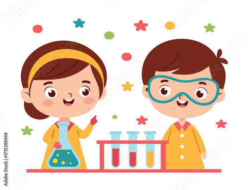 Two Young Students Doing Science Experiments in the Lab for Education