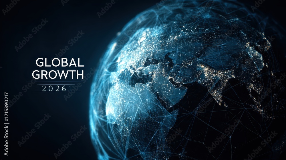 Fototapeta premium Global Growth Projection for 2026 - A Futuristic Earth Visualization.