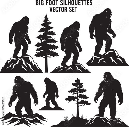 Bigfoot silhouettes on rocky terrain silhouette