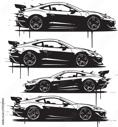 Sports car silhouettes speed motion art silhouette