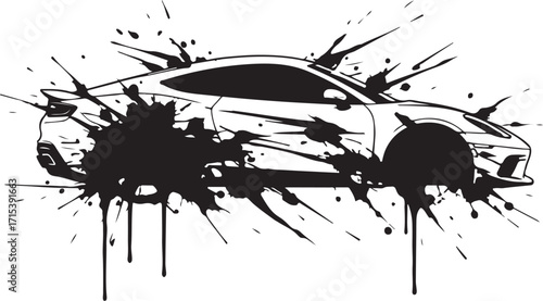 Dynamic sports car splatter art silhouette