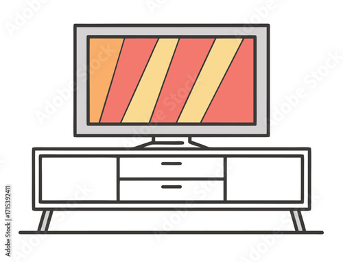 Modern living room interior design featuring a television and media console unit