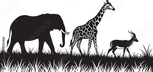 African safari animals silhouettes grassland scene silhouette