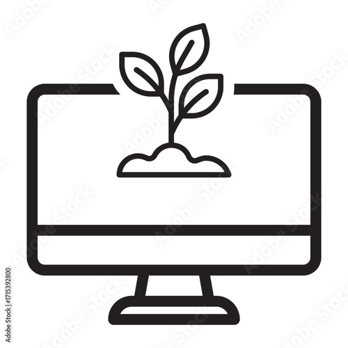 Computer with plant icon for mindful growth and balance