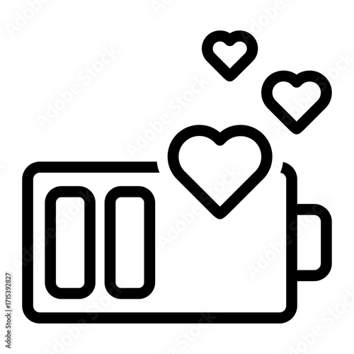 Battery with hearts icon for emotional energy recharge