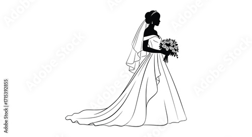 Elegant bride in a wedding dress holding a lovely bouquet of flowers