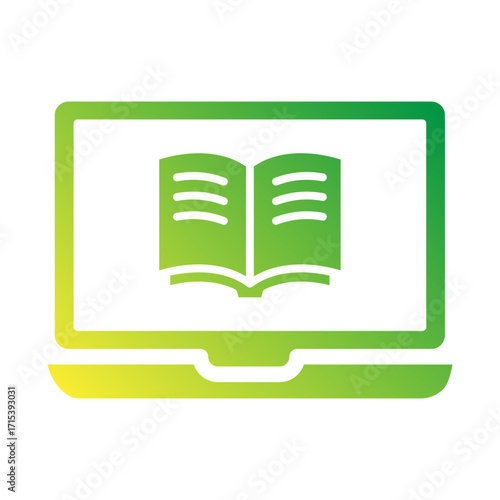Laptop with open book flat gradient icon for mindful learning