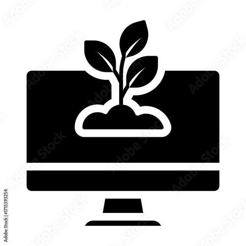 Computer with plant glyph icon for mindful growth and balance