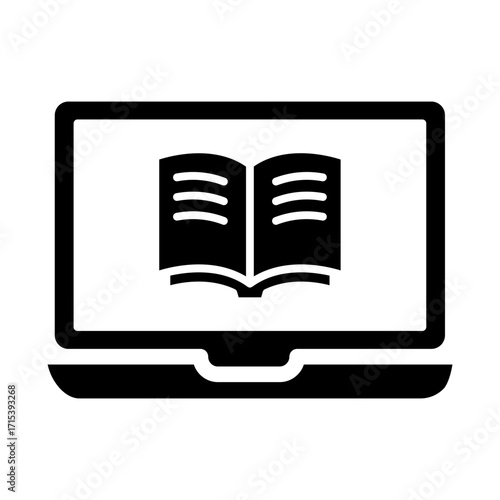 Laptop with open book glyph icon for mindful learning