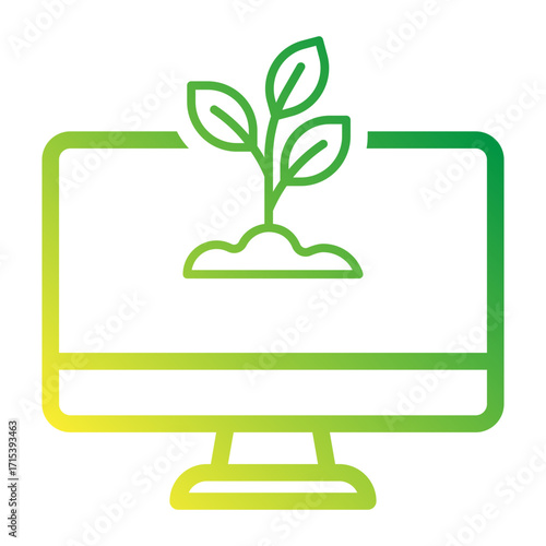 Computer with plant gradient icon for mindful growth and balance