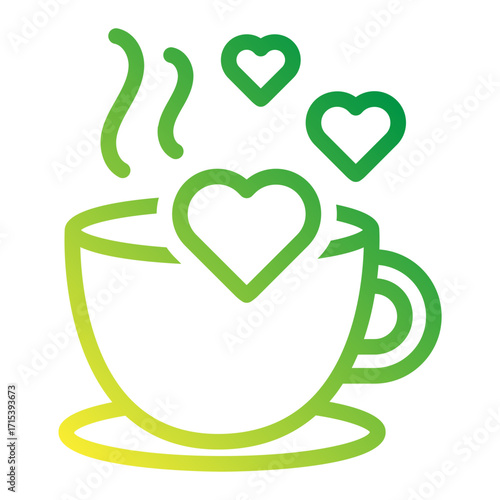 Coffee cup with hearts gradient icon for mindful break and joy