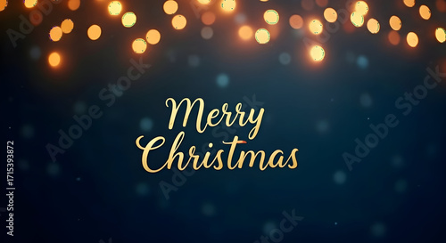 Merry Christmas Gold Text with Warm Bokeh Lights — Festive Greeting


