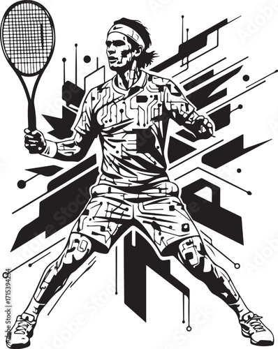 Tennis player ready to serve abstract art silhouette
