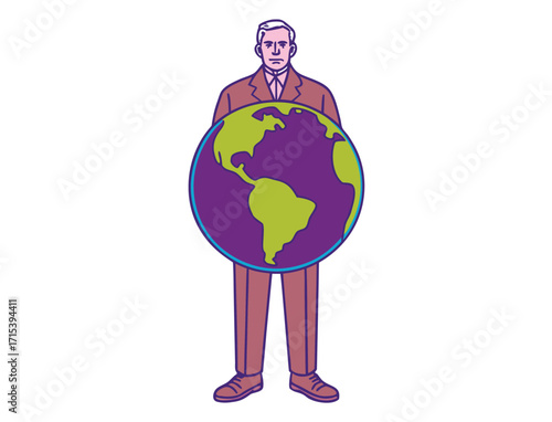 Man holding a stylized earth globe representing global issues and responsibility